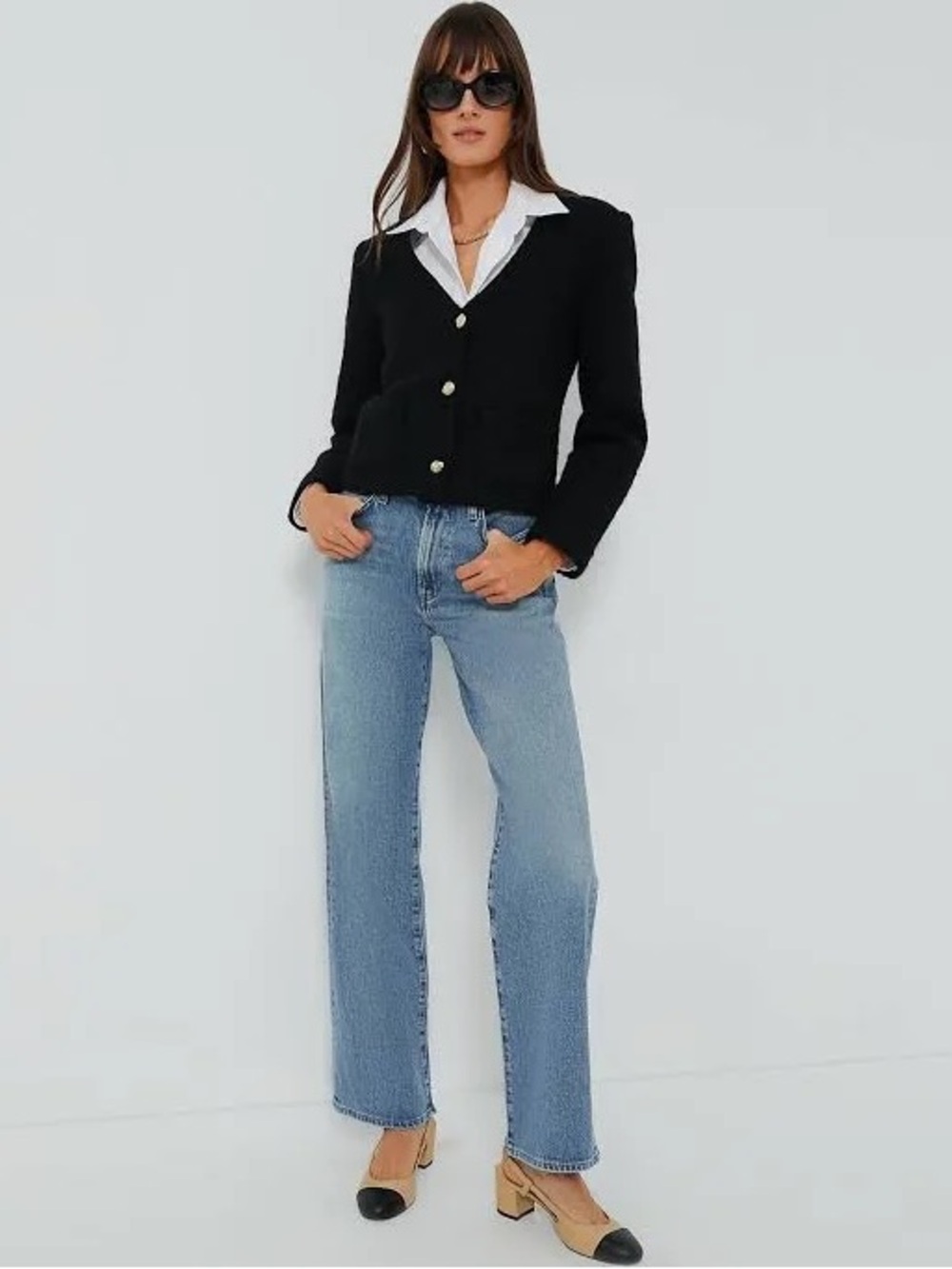 Anine Bing Black Cropped Bouclé Blazer Cardigan Gold Crest Buttons Luxe Knitwear - Picture 5 of 11
